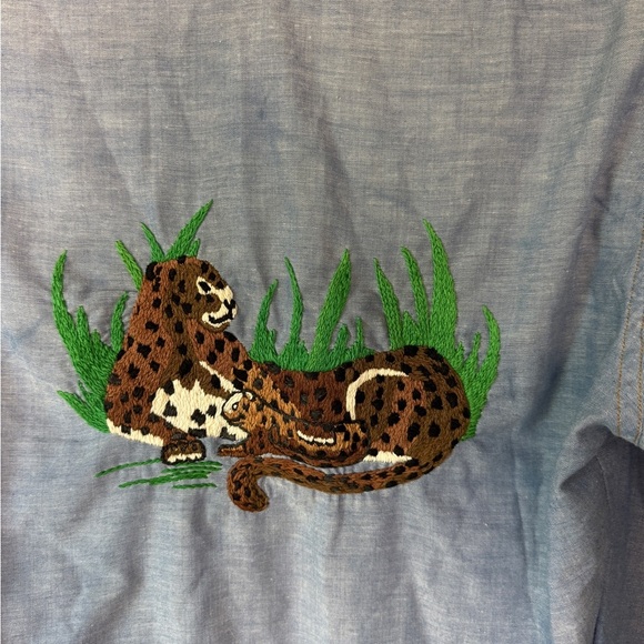 RARE VINTAGE 70s orange tab chambray hand embroidered Levi’s button down sz M - Picture 6 of 9